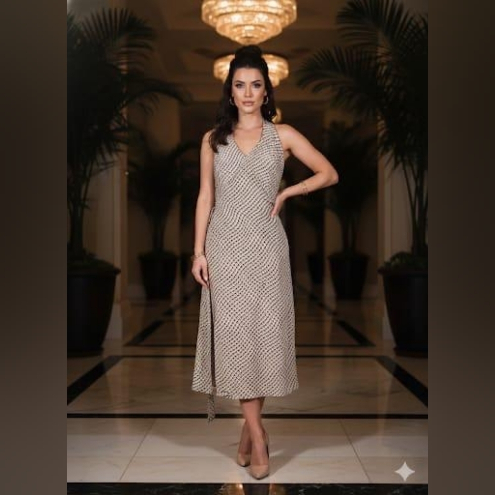 The Limited Beige and Brown Silk Halter Wrap Midi Dress Size 4